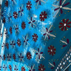 Turquoise Blue Embroidered Wrap